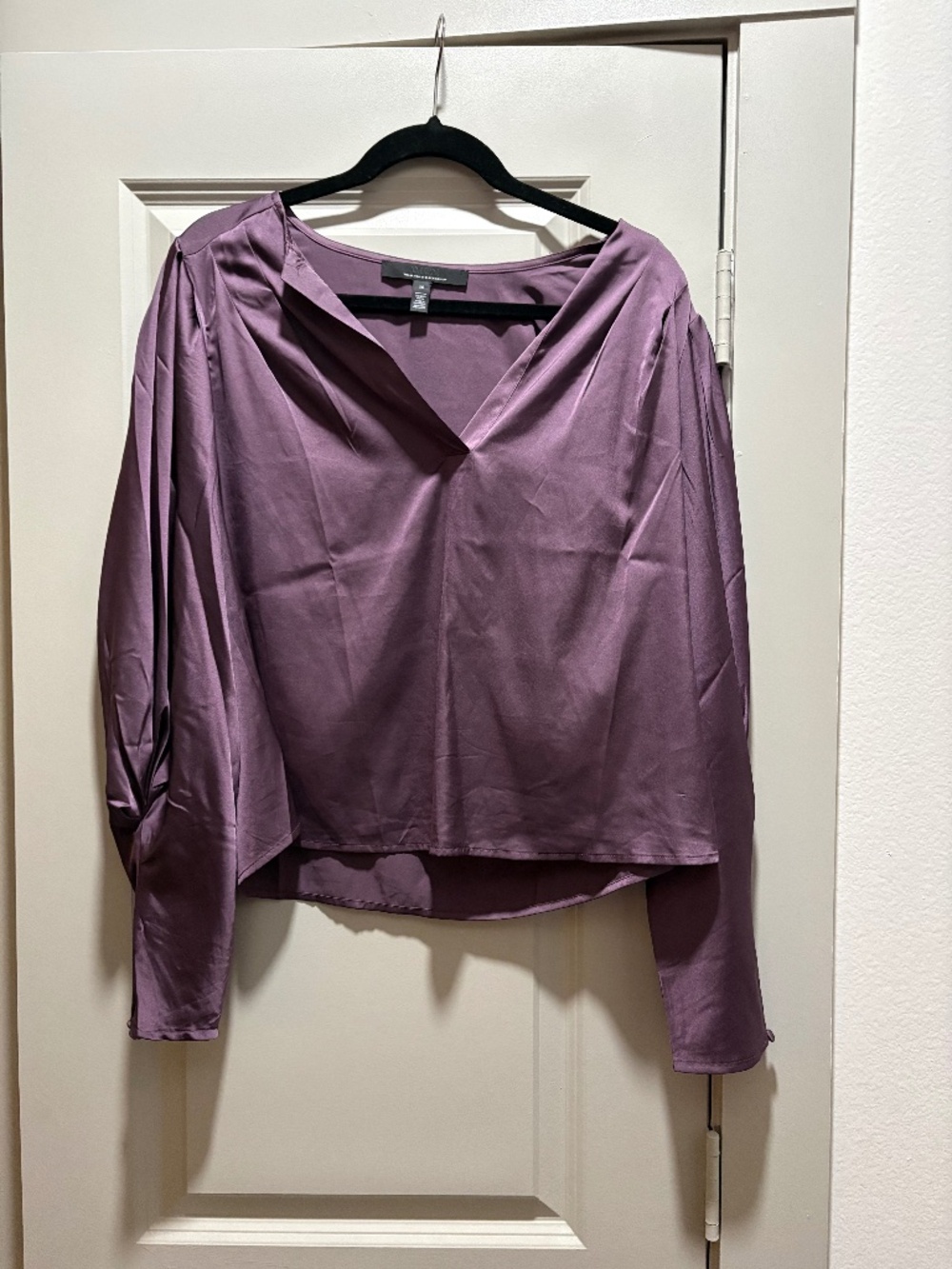 Purple Pleated Sleeve Satin Blouse